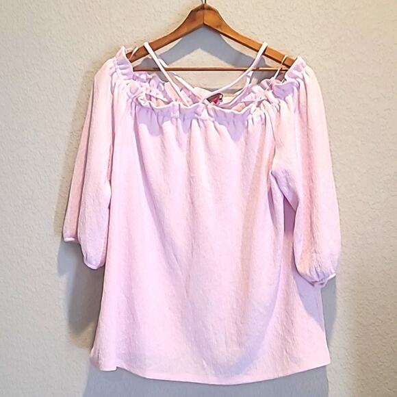 Vince Camuto Tops - Vince Camuto Large Blouse Lavender Purple Crinkle Gather‎ Sleeve